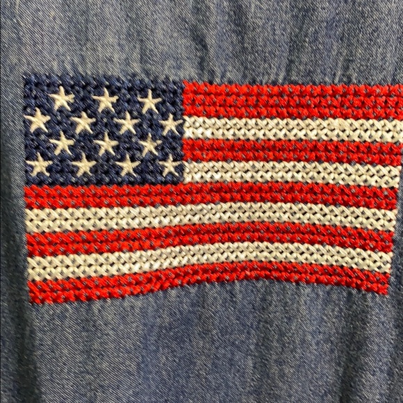 Lindsey Michelle Denim Jumper Embroidered Flag Lg - Picture 2 of 5